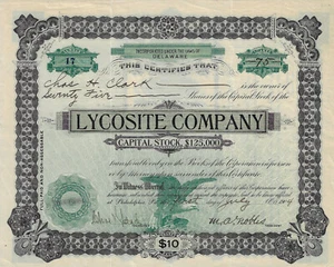 Pennylvania 1904 Lycosite Company Aktienzertifikat Schmerzmittel Philadelphia  - Bild 1 von 2