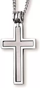 Colgante de cruz con bisagras regalo del Día del Padre en acero inoxidable con cadena de bordillo de 24 - Imagen 1 de 5