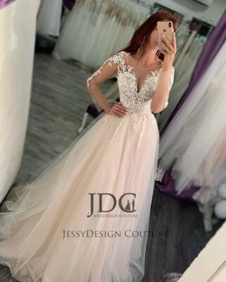 Illusion Korsage Brautkleid Hochzeit Ivory Spitze Champagner Übergröße 32-46 - Bild 1 von 4