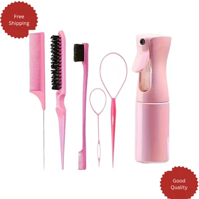 Hair Brush Set with Spray Bottle–Braiding, Rat Tail, Teasing & Edge Brush - Image 1 of 2