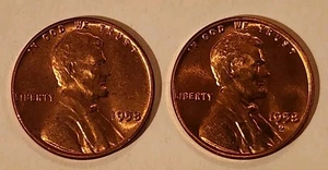 1958 P D Lincoln Wheat Cent Uncirculated Penny US Coin Lot Of 2 - Picture 1 of 2