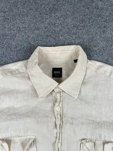 Hugo Boss Men's SLIM Fit White 100% Linen Long Sleeve Shirt Size XL Resort - Picture 1 of 11
