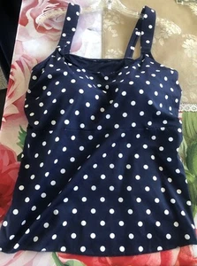 Lands' End Lands End Square Neck Tankini Navy & White Polka Dot 1X Plus New Fun - Picture 1 of 20