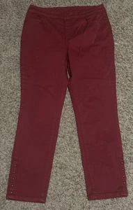 Tribal Pants Sz 12 burgundy / dark red stretch pull-on Studded ankle accents - Picture 1 of 6