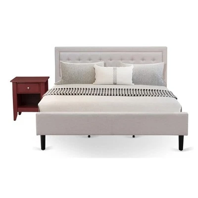 East West Furniture 2-piece Wood Fannin King Bedroom Set in Beige/Burgundy Foto 1 de 4