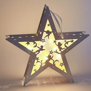 Decorazione Natalizia Cherubino Legno a Forma di Stella LED Angelo Decorazione Natalizia Bambino - Foto 1 di 12