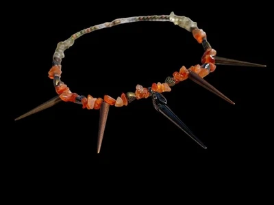 Collar Tribal Meets Earthy: Picos Cuentas Corazones Cornalina Citrino Chips Único Foto 1 de 4