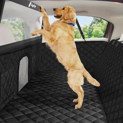 Dog Car Seat Cover with Barrier, Hard Bottom Hammock, 440lbs Support, Waterproof - Image 1 of 4
