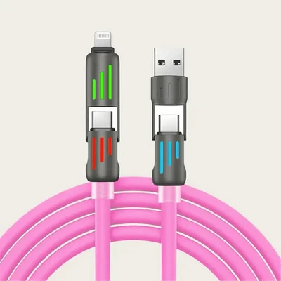 6.6 Feet Silicone Fast Charge Cord, USB-A/ USB-C to USB-C/ 8 Pin, Pink Foto 1 de 3