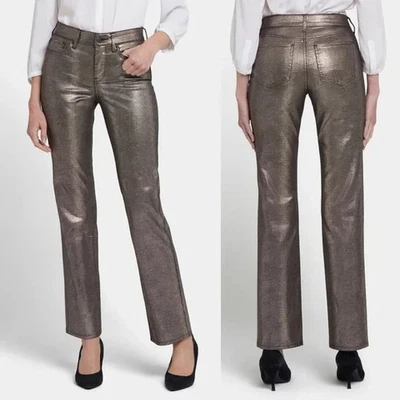NYDJ Marilyn Straight Jeans Copper Coated Snake Womens 6 Leather Look $129 NWT - Image 1 of 4