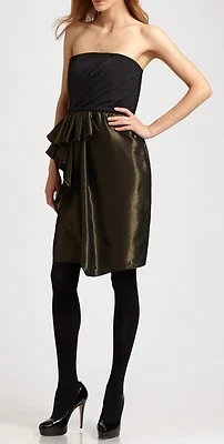 Nuevo con etiquetas $365 Vestido Cynthia Steffe ELISA Sin Tirantes Falda Tulipán Volantes ~Negro/Dorado *4 Foto 1 de 2