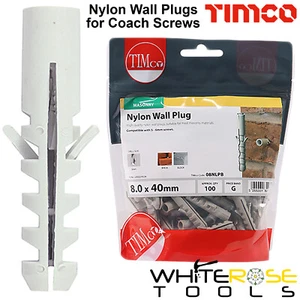 TIMCO Nylon Wall Plug for Coach Screws Fixings Masonry TIMbag Grey 6mm 8mm 10mm - Picture 1 of 12