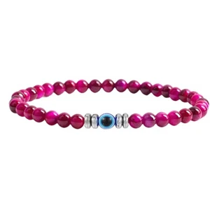 Natural Gemstone Energy Bracelet 4MM Beaded Evil Eye Charm Healing Women Jewelry - Picture 1 of 52
