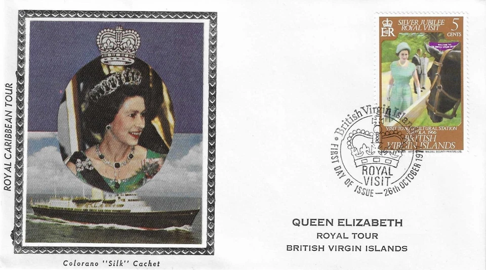 Queen Elizabeth Silver Royal Visit British Virgin Islands Colorano Silk FDC 1977 - Image 1 of 1
