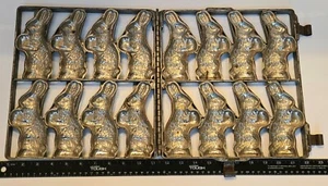 Antique Cast Metal Chocolate Easter Bunny Rabbit Holding an Egg with 8 Molds - Picture 1 of 7