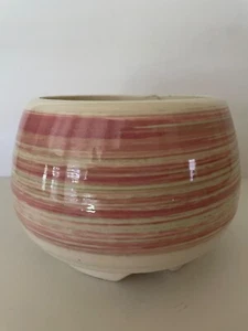 Mid-Century Ungemach UPCO Ohio USA Pottery Planter Footed Round Pink Green - Picture 1 of 8
