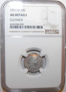 1911-D Barber Dime, NGC AU Details, Cleaned - Picture 1 of 4