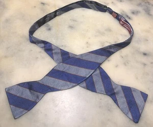 An Original Penguin 100% Silk Handmade Striped Blue Self Tie Adjustable Bow Tie - Picture 1 of 6