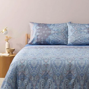Bassetti Isolabella Blue Satin Cotton Granfoulard Double Duvet Cover Set - Picture 1 of 17