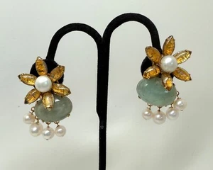 Iradj Moini Aquamarin, Perle & Kunstglas Blume Clip auf Ohrringe - Bild 1 von 8