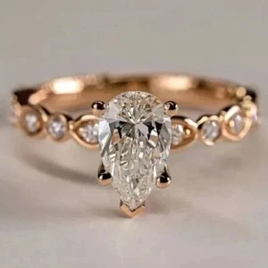 2.50 Ct Pear Cut Diamond Solitaire Wedding Engagement Ring 14K Rose Gold Over - Picture 1 of 8