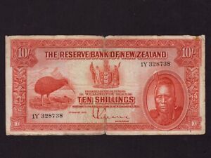 New Zealand:P-154, 10 Shillings, 1934 * Kiwi & Maori King Tawhiao * F+ *