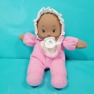 Pink Baby Doll African American Attached Pacifier Plush Stuffed Soft Face 10" - Picture 1 of 4