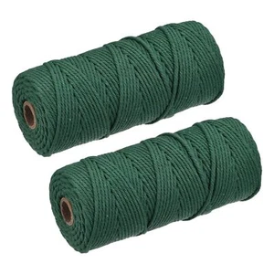 2 Pcs Cotton Rope 4 Strand Twisted Braided Rope Cord Deep Green 100m/109 Yard... - Picture 1 of 7