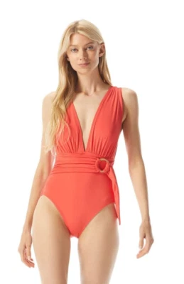 MICHAEL Michael Kors Coral Surplice Plunge One-Piece L143020 Swimsuit Size 8 - Image 1 of 4