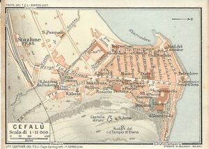 Carta geografica antica CEFALU' Pianta Palermo Sicilia TCI 1919 Old antique map