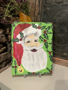 Pintura Acrílica Pintada a Mano - Holly Jolly Santa Claus 11x14" Lienzo, Gran Regalo - Imagen 1 de 4