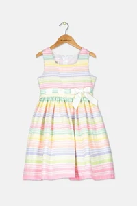 Bonnie Jean NWOT Pia Linen Stripe Dress In Girls Size 10 - Picture 1 of 11
