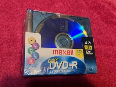 Maxell Color DVD-R 4.7 GB 8x 120 min 10 Pack with Cases Factory Sealed New - Image 1 of 3