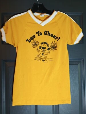 1986 Vtg Champion Tee Peanuts Syndicate Cheer Throwback Grail Ringer Shirt Rare - Image 1 of 4