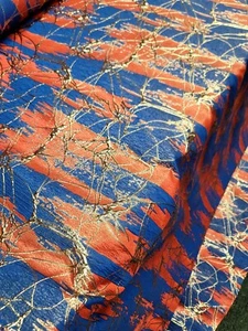 Damask Jacquard Brocade Royal Blue Red Gold Metallic Fabric Sold By The Yard  - Picture 1 of 11