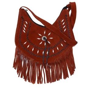 Western Style Fringe Crossbody Bag for Women - Native American Suede Purse - Picture 1 of 7