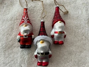 Pottery Barn Mercury Glass Santa Gnome Christmas Tree Ornaments ~ Set of 3 ~ NEW - Picture 1 of 5