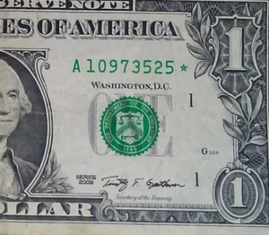 **STAR NOTE** $1 Dollar Bill 2009 - Picture 1 of 3
