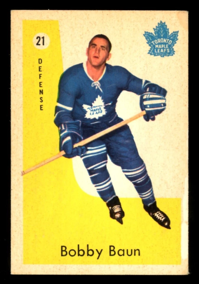 1959-60 PARKHURST NHL Hockey #21 Bobby Baun  VG-EX  TORONTO MAPLE LEAFS Card - Image 1 of 2