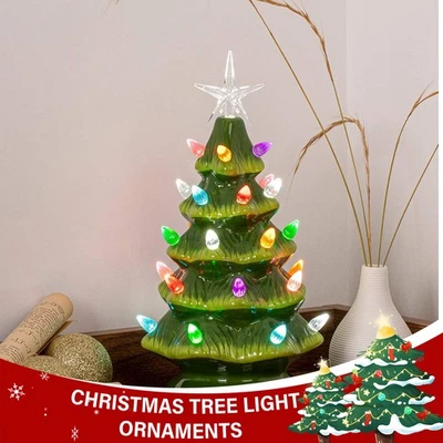 Árvore de Natal de cerâmica 8 polegadas, árvore de Natal de mesa com luz LED multicolorida - Imagem 1 de 4