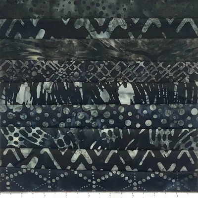Paquete de 9 cuartos de grasa azul oscuro, negro y gris #3 tela Batik Lunn FQ 100 % algodón Foto 1 de 4