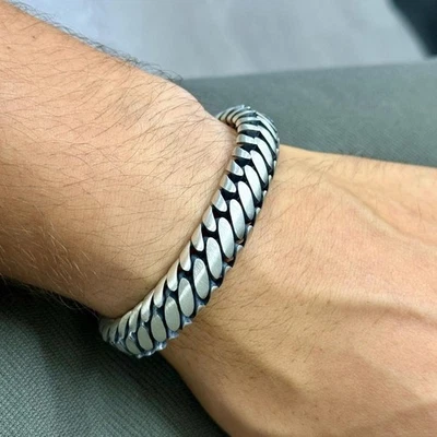 925 Sterling Silver Gourmet Chain Link Bracelet, 10MM Curb Chain Bracelet - Image 1 of 4