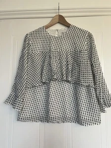 Whistles Women's 3/4 Sleeve Blouse | Black & White | Size UK 12 | Silk Mix - Picture 1 of 11