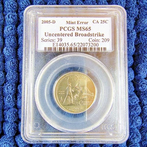 PCGS MS65 Mint Error - 2005-D California $25 - Denver - Uncentered Broadstrike - Picture 1 of 16