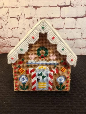 VTG Handmade Plastic Canvas Needlepoint Gingerbread House Christmas Tan - Image 1 of 4