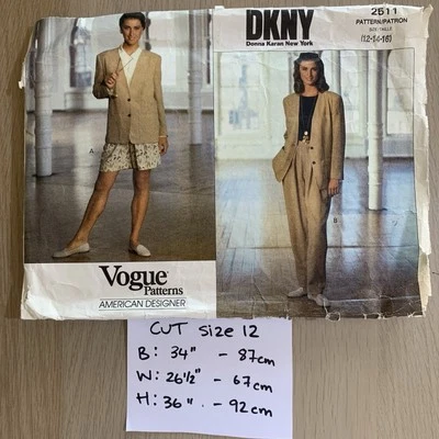 Vogue DKNY Sewing Pattern 2511 CUT Size 12 Vintage 90s Women's Suit Blazer Pants - Image 1 of 3