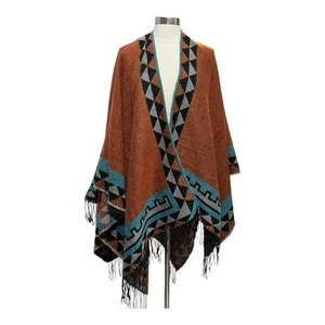 Women's Shawl Wrap Cape Winter Sweaters Open Front Poncho Tassels Boho One Size - Picture 1 of 3