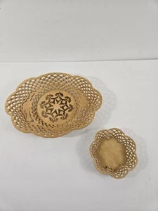 2 cuencos de madera de madera cortados con láser hechos en Lituania 9,5 x 7,25 oblongos 4,25 redondos - Imagen 1 de 5