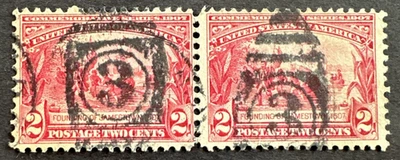 US 1907 Scott #329 Used Pair 2c Founding of Jamestown - Image 1 of 2