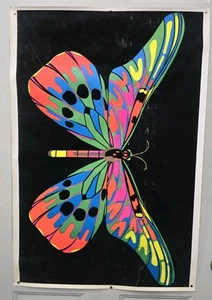Vintage 70s Butterfly Black Light Poster Velvet Flocked 35x23.5 - Imagen 1 de 7